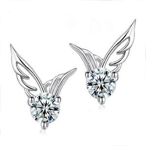 Pretty Silver Cz Angel Wing Stud Post Earrings